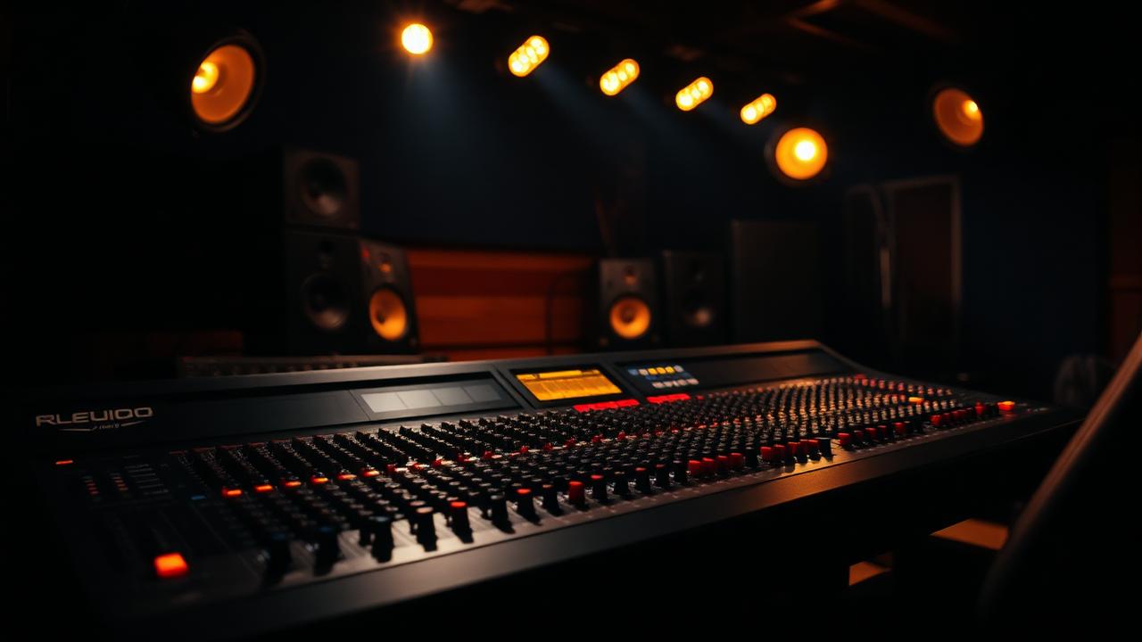 Analogue mixing console in a dark studio